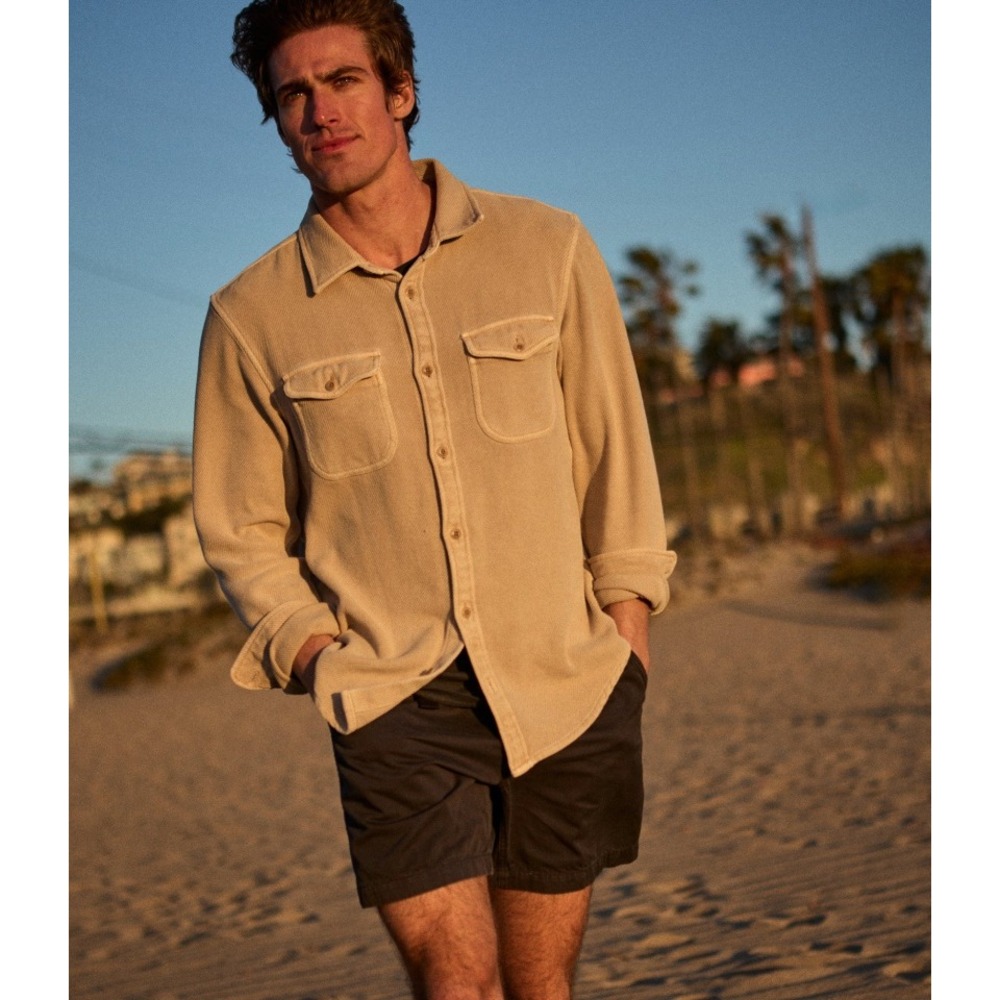 Outerknown Blanket Shirt Heavyweight Organic Cotton Khaki Tan Button Down Good
